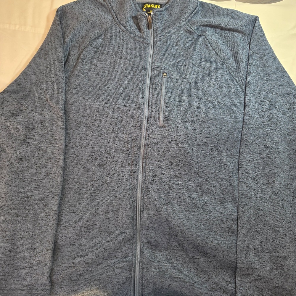 Stanley Mens 3XL Full Zip Sweater Fleece Jacket Blue Heathered Mock Neck Pocket